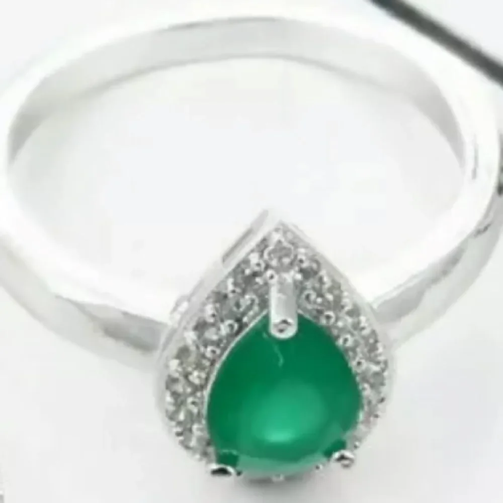 The Green Tear Drop Ring in Tibetan silver sz 6